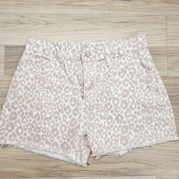 Altar'd State Womens Pink Leopard Denim Shorts Cutoff  Size M - Picture 1 of 7